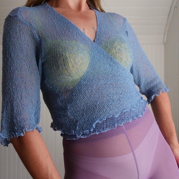 Vintage Tops - 90s/y2k sheer open crocheted wrap top